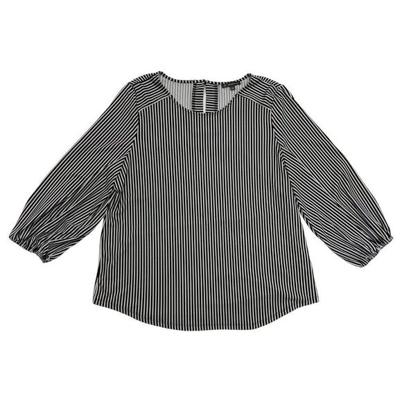 ADRIANNA Papell stripe pattern striped blouse long sleeves black & white size L - Picture 8 of 11